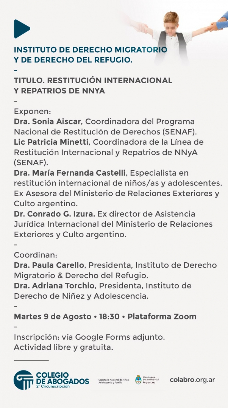 Restitución Internacional y Repatrios de Niños, Niñas y Adolescentes - 09/08/2022